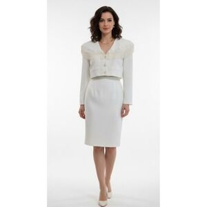 NEW Vintage The Collection By Eletra Casadei Crop Fringe Bolero Jacket Skirt Set